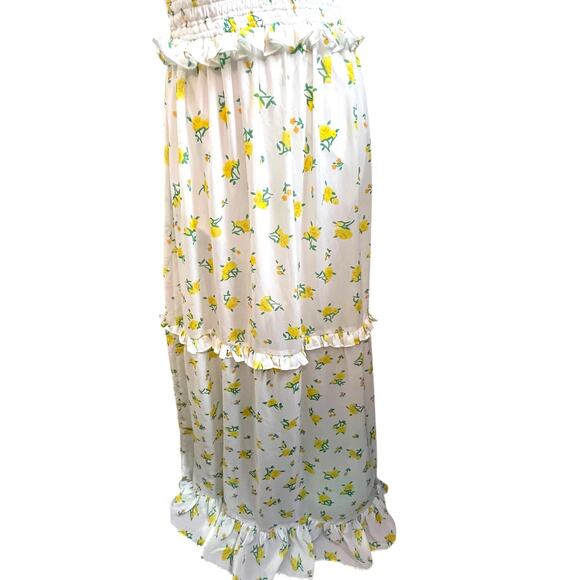 Betsey Johnson Maxi Dress Yellow Floral Smocked Size 6 White Ruffle Tiered - Picture 3 of 9